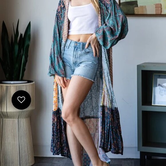 086 Boutique Patchwork Longline Duster NWOT Size Large - Picture 5 of 13